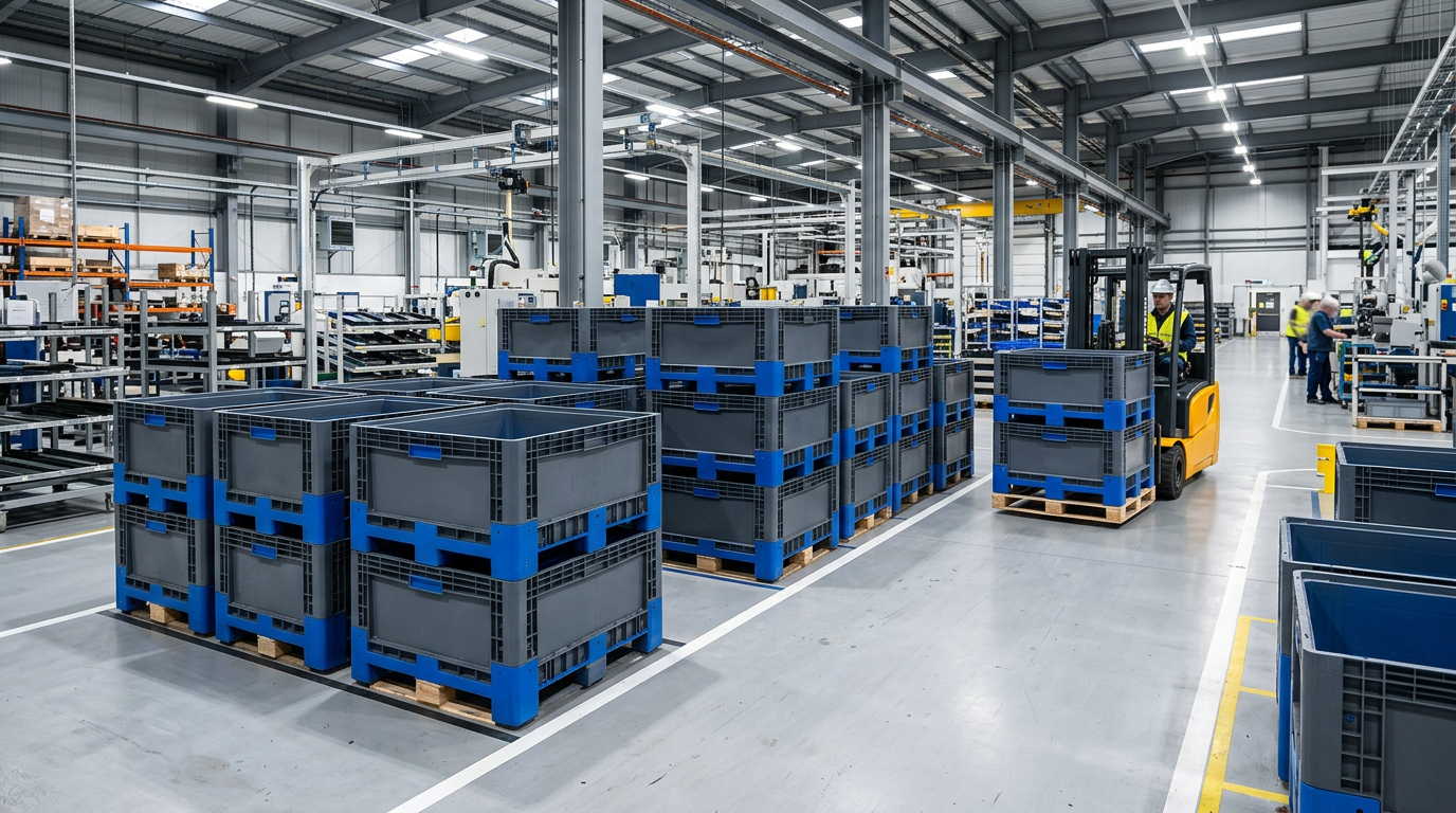 Foldable containers for buffer and return